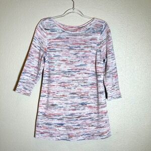 J Jill Sweater Knit Multi Color 3/4 Sleeve Pullover Top Women's M Spring Cotton